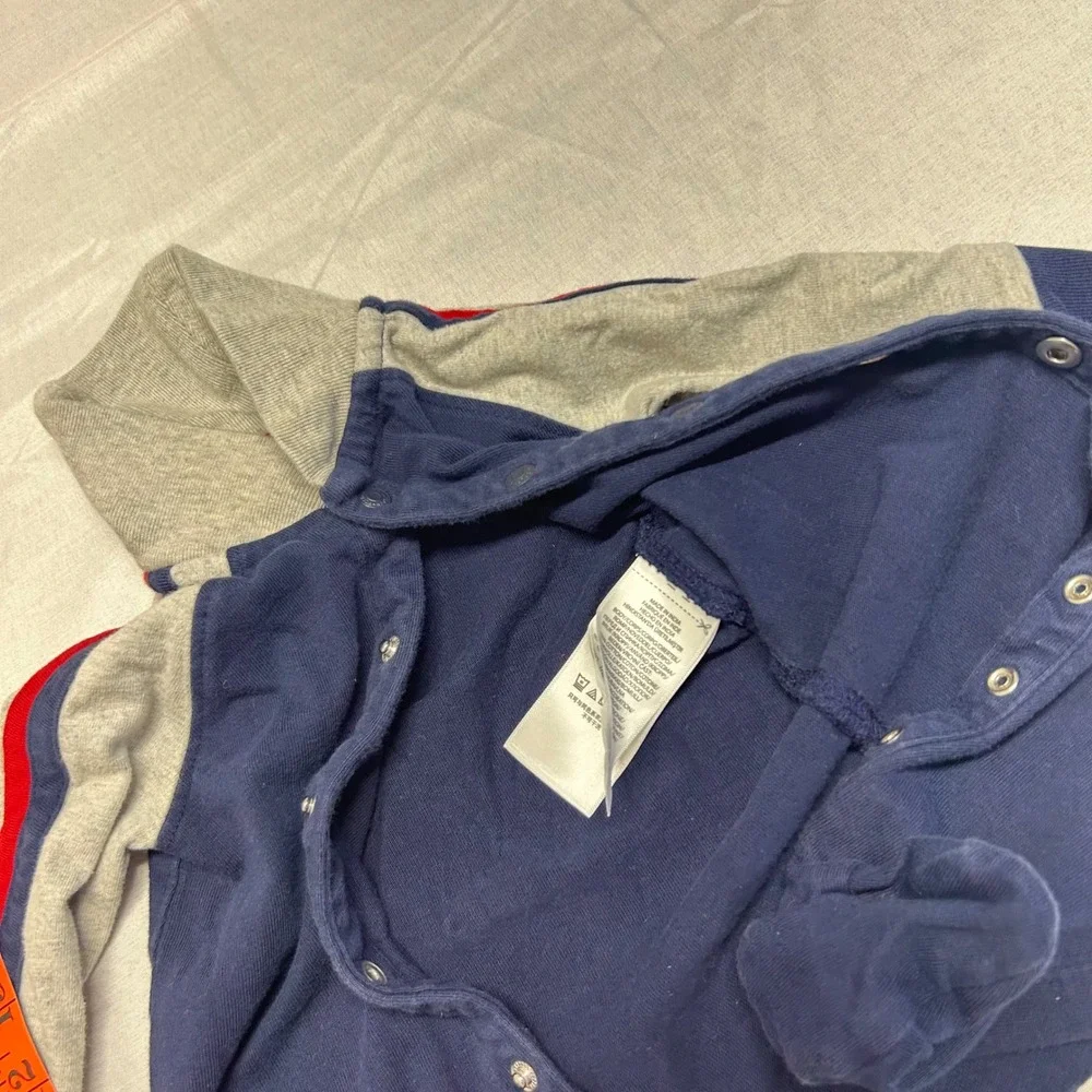 Ralph Lauren Baby Boy Navy Gray Red Stripe Footed Coverall Mock Neck 3M 60